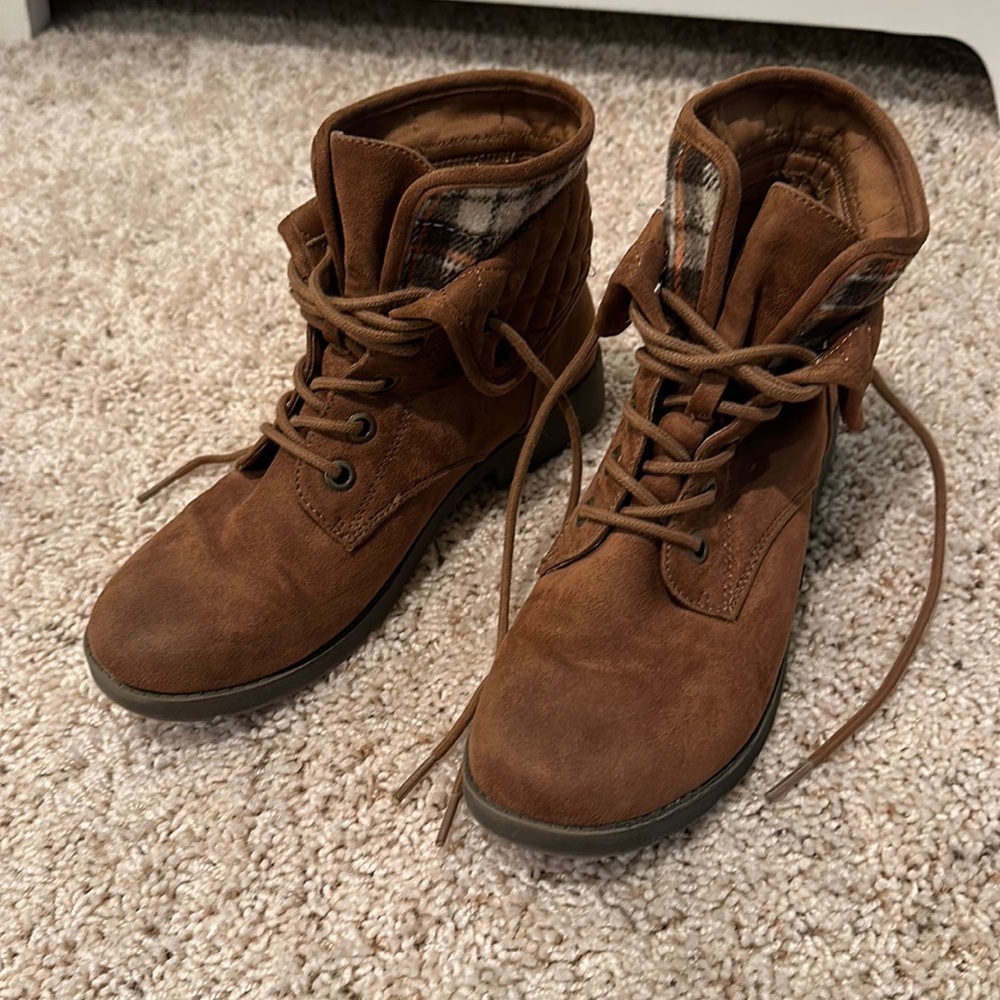 Brown and plaid boots